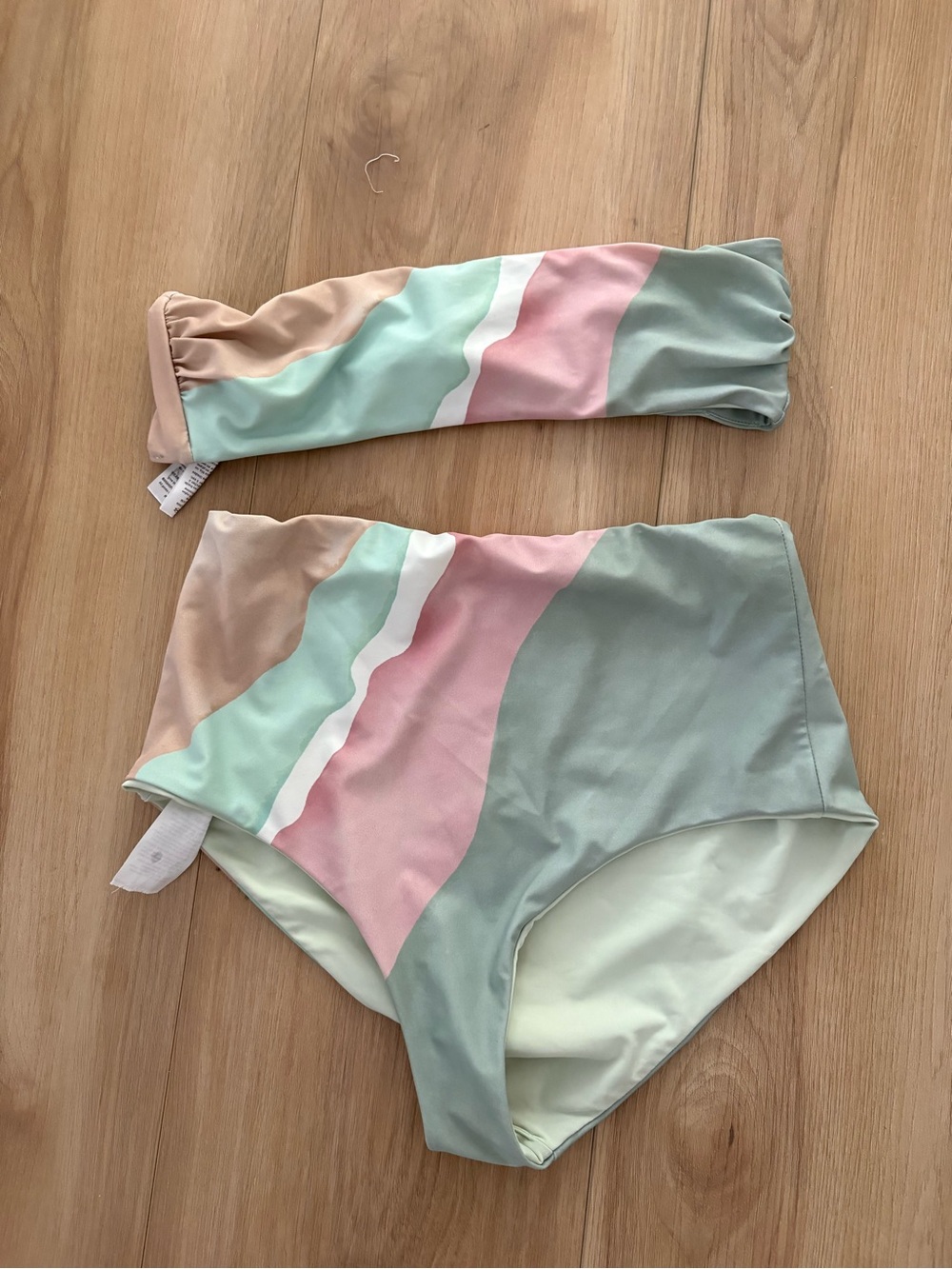 Mara Hoffman Pastel Wave Two-Piece Swim Set - Pink, Mint & Beige